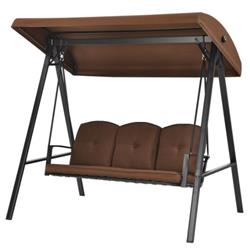 NP10090WL-CF Outdoor 3-Seat Porch Swing with Adjust Canopy & Cushions, Coffee -  Total Tactic