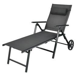 NP10105GR Patio Lounge Chair with Wheels Neck Pillow Aluminum Frame Adjustable, Gray -  Total Tactic