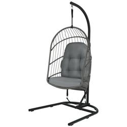 NP10111GR Hanging Wicker Egg Chair with Stand, Gray