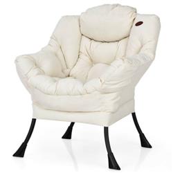 NP10118BE Modern Polyester Fabric Lazy Chair with Side Pocket, Beige