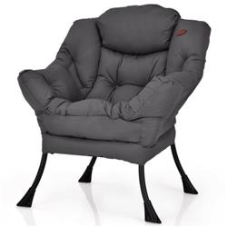 NP10118GR Modern Polyester Fabric Lazy Chair with Side Pocket, Gray