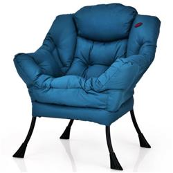 NP10118NY Modern Polyester Fabric Lazy Chair with Side Pocket, Navy