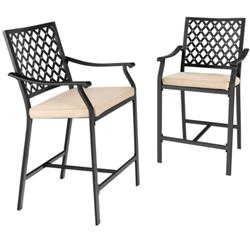 NP10139-22 Patiojoy Patio Bar Stool with Height Cushion & Armrest - 2 Piece