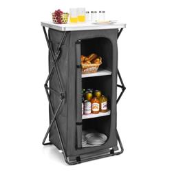 NP10176GR-L Folding Pop-Up Cupboard Compact Camping Storage Cabinet with Bag, Gray - Large
