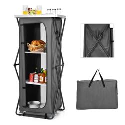 NP10176GR-XL Folding Pop-Up Cupboard Compact Camping Storage Cabinet with Bag, Gray - Extra Large