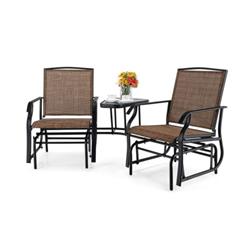 NP10188BN Double Swing Glider Rocker Chair Set with Glass Table, Brown
