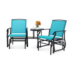 NP10188TU Double Swing Glider Rocker Chair Set with Glass Table, Turquoise