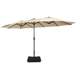 NP10209MS 15 ft. Double-Sided Twin Patio Umbrella with Crank & Base Coffee in Outdoor Market, Beige