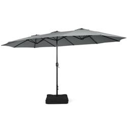 NP10209SL 15 ft. Double-Sided Twin Patio Umbrella with Crank & Base Coffee in Outdoor Market, Gray