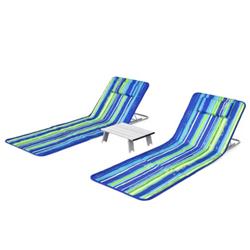 NP10213BL Beach Lounge Chair Mat Set for 2 Adjustable Lounge Chair with Table Stripe, Stripe - 3 Piece