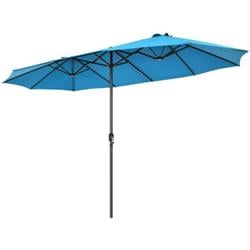NP10245BL 15 ft. Patio Double-Sided Umbrella with Hand-Crank System, Blue