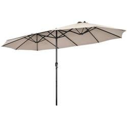 NP10245MS 15 ft. Patio Double-Sided Umbrella with Hand-Crank System, Beige