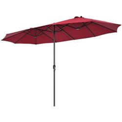 NP10245WN 15 ft. Patio Double-Sided Umbrella with Hand-Crank System, Dark Red
