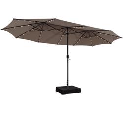 NP10247CF 15 ft. Double-Sided Patio Umbrella with 48 LED Lights, Brown
