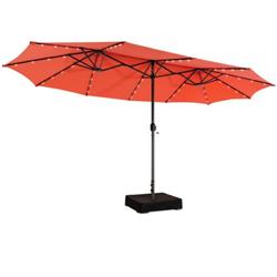 NP10247OR 15 ft. Double-Sided Patio Umbrella with 48 LED Lights, Orange