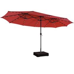 15 ft. Double-Sided Patio Umbrella with 48 LED Lights, Dark Red