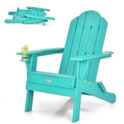 NP10250TU Patio Folding Adirondack Chair with Built-in Cup Holder, Turquoise