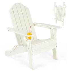 NP10250WH Patio Folding Adirondack Chair with Built-in Cup Holder, White