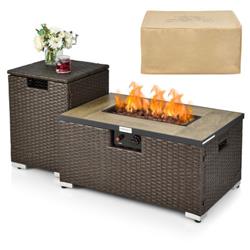 NP10261CF 32 x 20 in. Propane Rattan Fire Pit Table Set with Side Table Tank & Cover, Coffee
