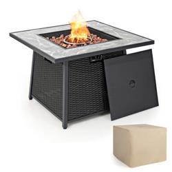 NP10262DK 35 in. Propane Gas Fire Pit Table Wicker Rattan with Lava Rocks PVC Cover, Black -  Total Tactic