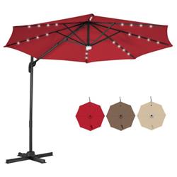 NP10287WN 10 ft. Cantilever Solar Umbrella 28LED Lighted Patio Offset Tilt 360 deg for Outdoor, Red -  Total Tactic