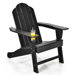 NP10292BK Outdoor Folding Adirondack Chair with Built-in Cup Holder for Backyard & Porch, Black