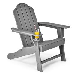 NP10292GR Outdoor Folding Adirondack Chair with Built-in Cup Holder for Backyard & Porch, Gray