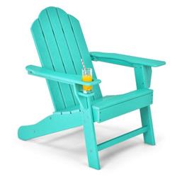 NP10292TU Outdoor Folding Adirondack Chair with Built-in Cup Holder for Backyard & Porch, Turquoise
