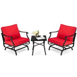 NP10299RE Patio Rocking Chair Set with Coffee Table, Red - 3 Piece