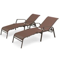 NP10307CF-2 Patio Folding Chaise Lounge Chair Set with Adjustable Back, Brown - 2 Piece