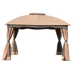 NP10383BN 12 x 10 ft. Patio Canopy Double Vented Heavy Duty Steel Gazebo, Brown