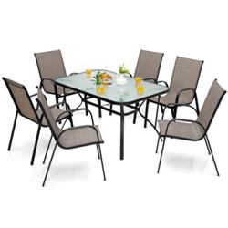NP10407Plus Patio Dining Set with 6 Stackable Chair - 7 Piece
