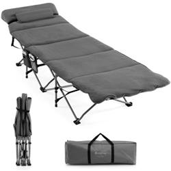 NP10453GR Folding Retractable Travel Camping Cot with Mattress & Carry Bag, Gray