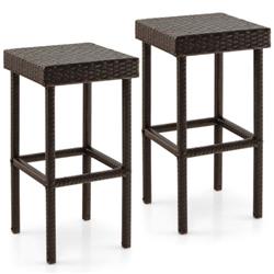 NP10462CF-2 Patio Rattan Wicker Bar Stool Chair, Brown - 2 Piece