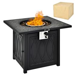 NP10464US-BK 32 in. 50000 BTU Propane Fire Pit Table Square Tabletop with Lava Rocks Cover, Black