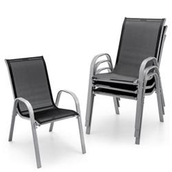 NP10473DK-4 Stackable Patio Dining Chair Set with Armrest, Black - 4 Piece