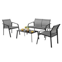 NP10474GR Patio Furniture Set with Armrest Loveseat Sofas & Glass Table Deck, Gray - 4 Piece
