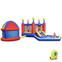 Picture of Total Tactic NP10477US Kids Inflatable Bouncy Castle with Slide Large Jumping Area Playhouse & 735W Blower
