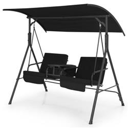 NP10493DK Porch Swing Chair with Adjustable Canopy, Black
