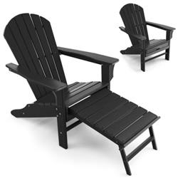 NP10510BK Patio HDPE Adirondack Chair with Retractable Ottoman, Black