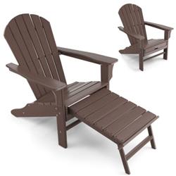 NP10510CF Patio HDPE Adirondack Chair with Retractable Ottoman, Brown