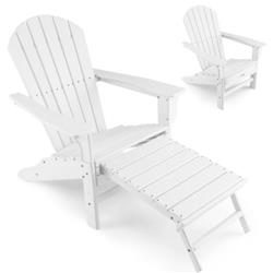 NP10510WH Patio HDPE Adirondack Chair with Retractable Ottoman, White