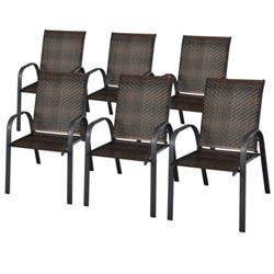 NP10511CF-6 Outdoor PE Wicker Stackable Chair with Sturdy Steel Frame, Brown - Set of 6