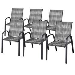 NP10511GR-6 Outdoor PE Wicker Stackable Chair with Sturdy Steel Frame, Gray - Set of 6