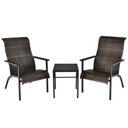 NP10513CF Patio Rattan Bistro Set with High Backrest & Armrest, Brown - 3 Piece
