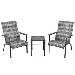 Patio Rattan Bistro Set with High Backrest & Armrest, Gray - 3 Piece