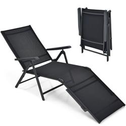 NP10547DK-1 Patio Foldable Chaise Lounge Chair with Backrest & Footrest, Black