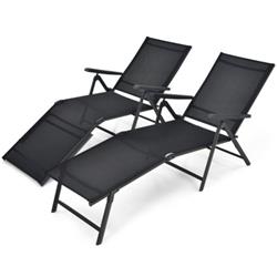 NP10547DK-2 Foldable Chaise Lounge Chair with 2-Position Footrest, Black - 2 Piece