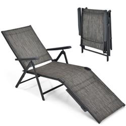 Adjustable Foldable Chaise Lounge Chair - Gray - Portable - Ergonomic Design