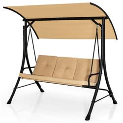 NP10693MS 3-Seat Outdoor Porch Swing with Adjustable Canopy & Padded Cushions, Beige -  Total Tactic